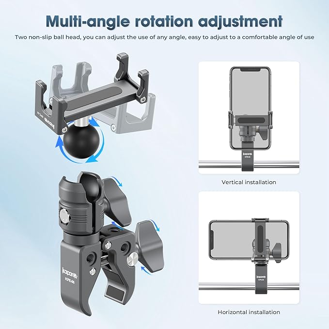 Riding Phone Clip Kit, Dual Knob Single Socket Arm and Aluminium Handlebar Base - Image 2
