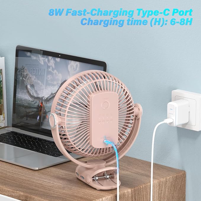 12000mAh Clip on Fan 30H Longest Runtime, 8in Portable Fan Rechargeable - Image 6