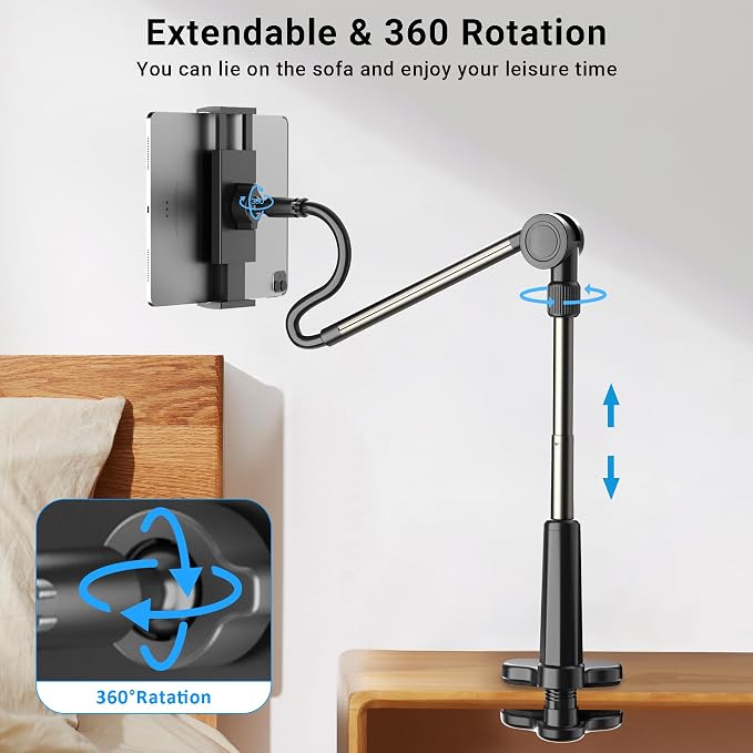 Desk Tablet Holder for iPad Pro, No Stiff Easy Adjust Arm Phone and Tablet - Image 4
