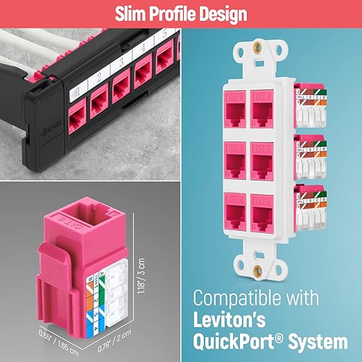 Everest 90° Angled RJ45 Cat6 Keystone Jacks 50-Pack in Pink - Image 6