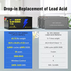 12V 628Ah LiFePO4 Lithium Battery, Built-in Bluetooth 5.0 & 300A BMS, Full - Image 5