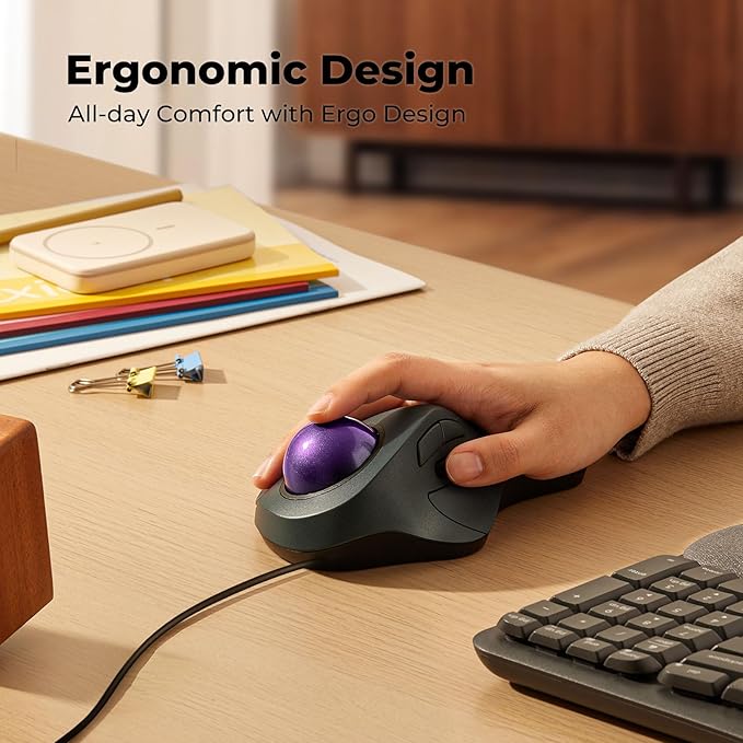 Wired Trackball Mouse for Large Hands, Ergonomic Design Reduces Wrist & Muscle - Image 2
