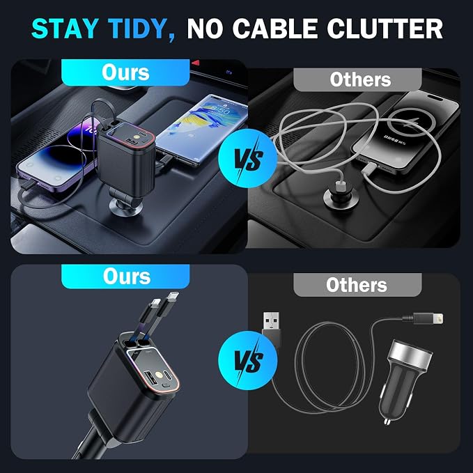 Car Charger with Starlight, 66W USB C Fast Car Chargers Adapter, 4 in 1 - Image 6