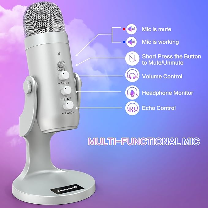 ZealSound Podcast Microphone for PC, Noise Cancellation USB Mic - Image 6