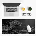 Japanese Gaming Mouse Pad Abstract Black Mouse Pad 31.5x11.8 Inch Black Sea - Image 3