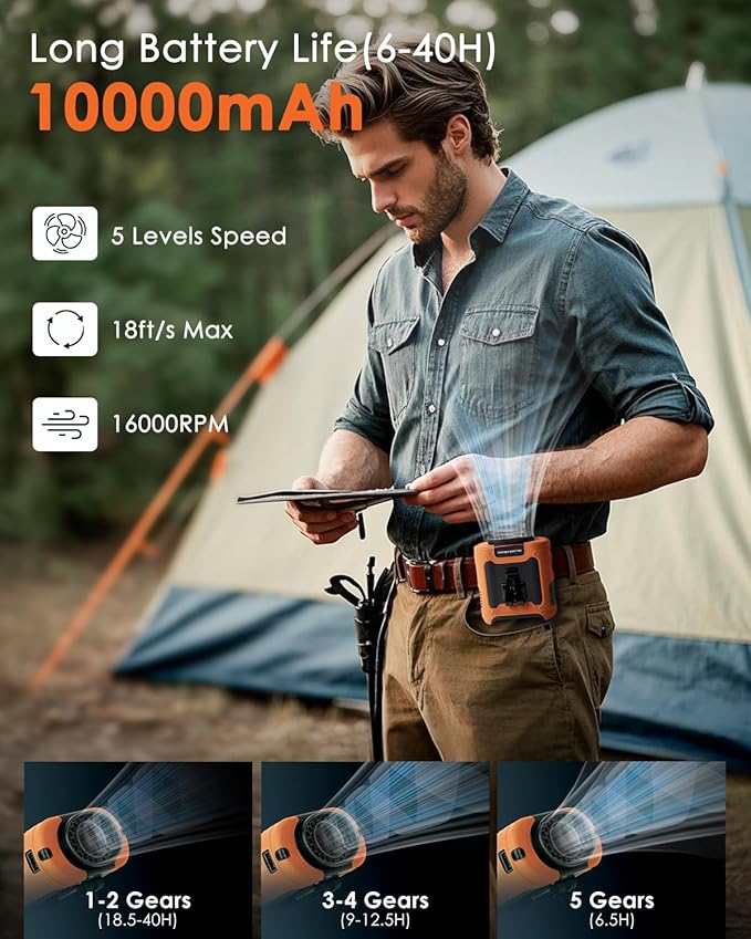 Portable Waist Fan Clip on, Personal Wearable Belt Fan 10000mAh Rechargeable - Image 2