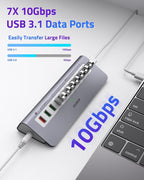 Powered USB Hub 10Gbps, 10 Ports USB 3.1 Gen 2 Hub Power Multiport USB Splitter - Image 3