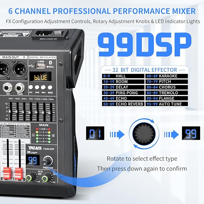 Audio Mixer, 6-Channel Professional DJ Mixer - Image 2