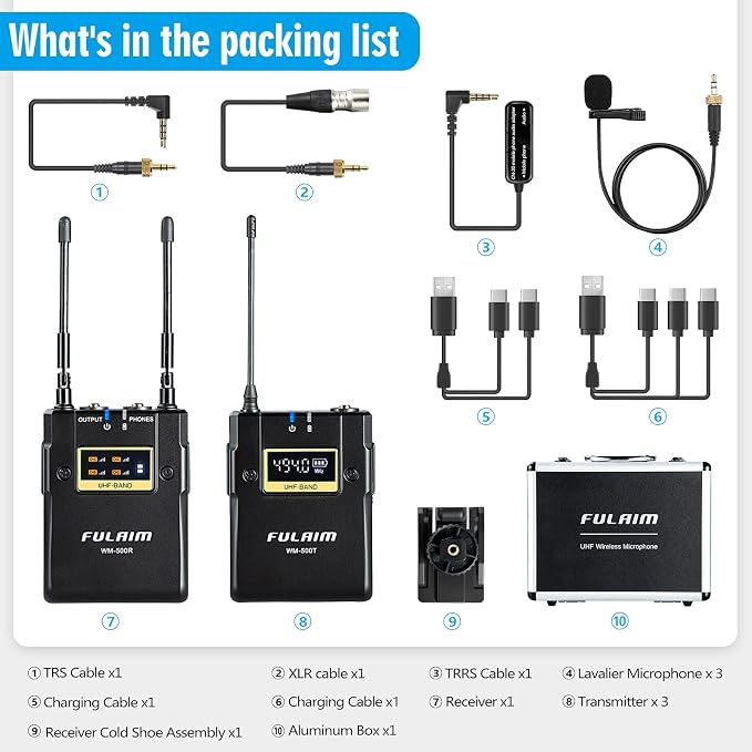 FULAIM WM500 UHF Wireless Lavalier Microphone System, 16-Channel Lavalier Lapel - Image 7