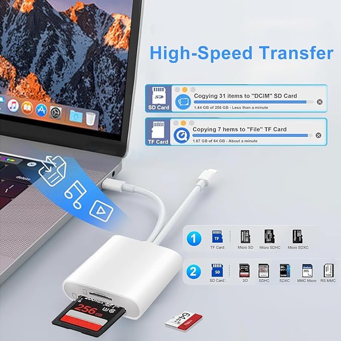 SD Card Reader for iPhone, USB C & Lightning Dual Connector Digital Camera - Image 3