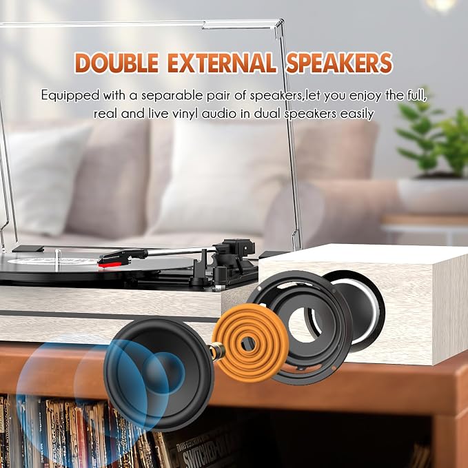 Record Player for Vinyl with External Speakers, Belt-Drive Turntable with Dual - Image 4