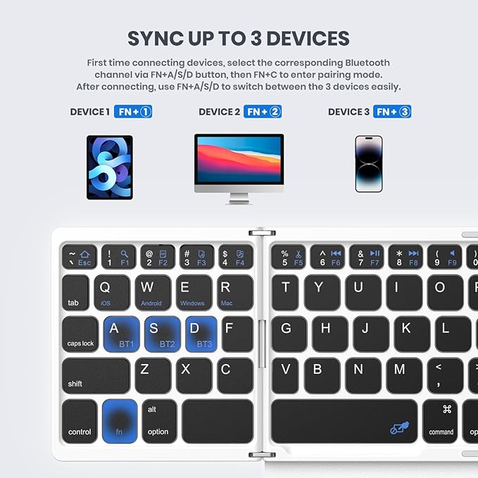 Foldable Bluetooth Keyboard, Portable Full Size Folding Keyboard - Image 3