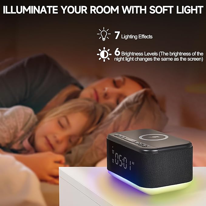 Alarm Clock Speaker Wireless Charger, Digital Alarm Clocks Bedrooms Bluetooth - Image 7