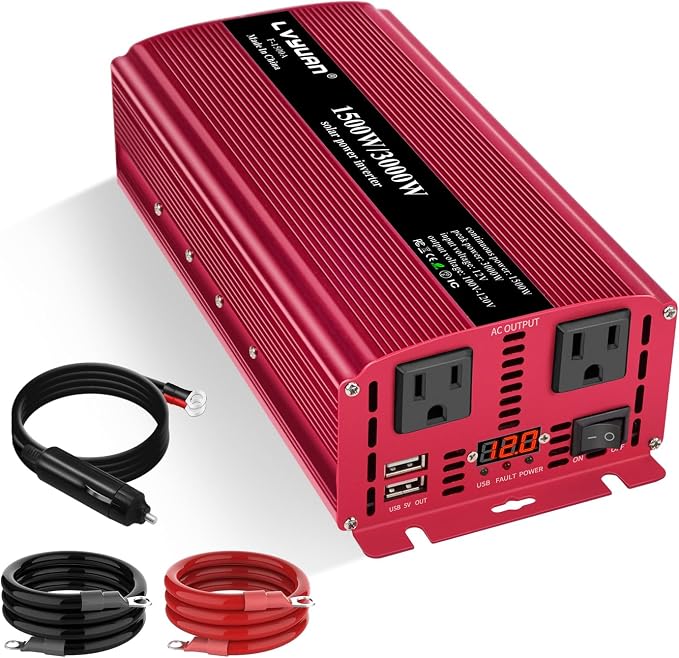 Yinleader 1500 Watts Car Power Inverter 12V to 110V, DC to AC Converter Dual AC by Yinleader