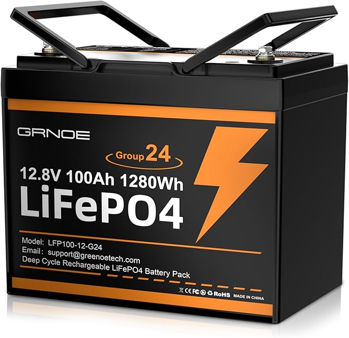 Group 24 LiFePO4 Battery 12V 100Ah, Lightweight 21.9lb Lithium Battery by GRNOE