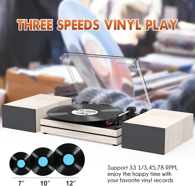 Record Player for Vinyl with External Speakers, Belt-Drive Turntable with Dual - Image 5