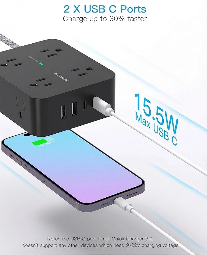 HANYCONY Extension Cord 20 Ft, Power Strip Surge Protector - Image 5