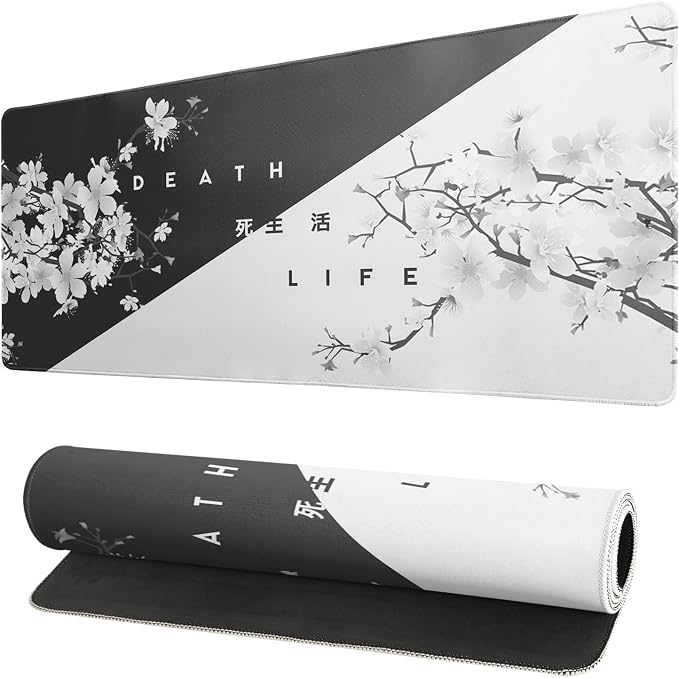 Black and White Mouse Pad 31.5 X 11.8 Inch Japanese Cherry Blossom Extended by Siski