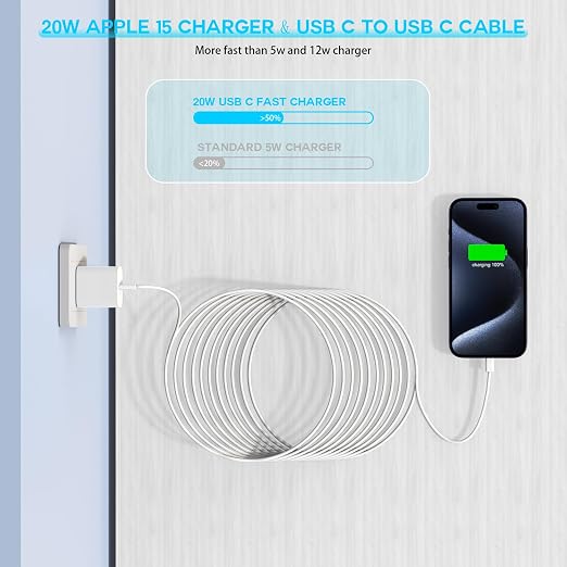 10FT Woven Cable for Apple 16 15, 60W 10Foot USB C to Type C Braided Charger - Image 4