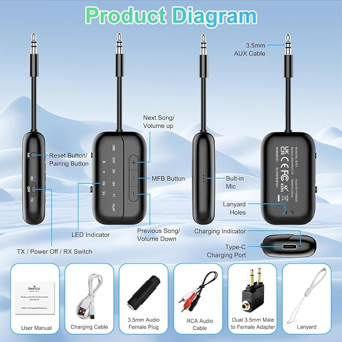 2025 Upgraded Pro Bluetooth 5.4 Transmitter Receiver, 2-in-1 Airplane Wireless - Image 8