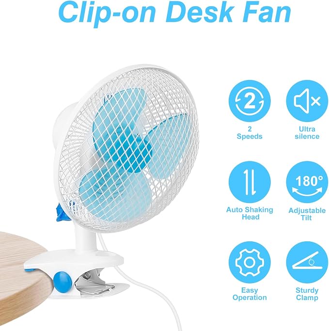8.66" Portable Clip on Fan, 2 Speed Desk Fan - Image 2
