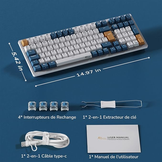 RK ROYAL KLUDGE RK98 Wireless Mechanical Keyboard, Triple Mode 2.4G/BT5.1/USB-C - Image 9