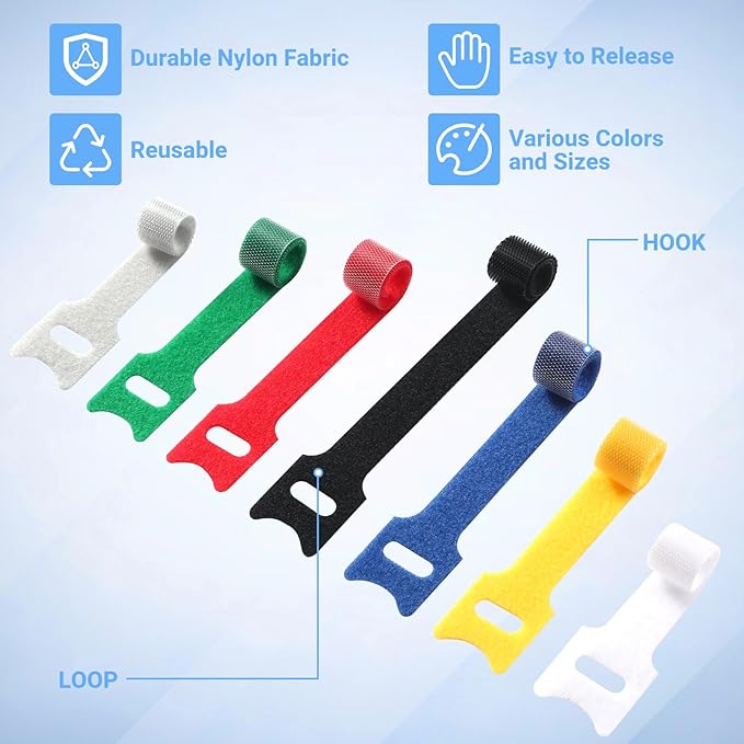 200 PCS Cable Ties Reusable 4+6+8inch Multi-Colour Cord Organizer - Image 3