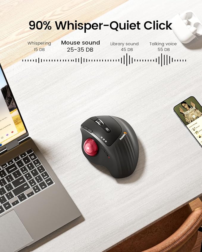 ProtoArc Wireless Trackball Mouse, EM01 NL Ergonomic Bluetooth Rollerball Thumb - Image 6