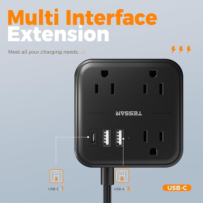 Surge Protector Power Strip, TESSAN Flat Extension Cord 5 FT - Image 4