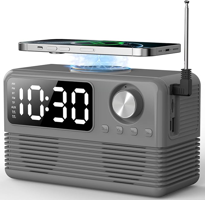 15W Fast Wireless Charger with Bluetooth Speaker and Alarm Clock Radio by FlyShow