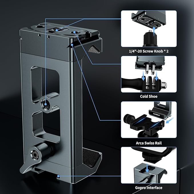 Metal Phone Tripod Mount Arca Port & Action Camera Adapter, Adjustable - Image 2