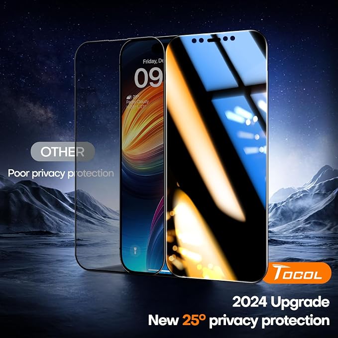 TOCOL for iPhone 12 Privacy Screen Protector True 25°Anti Spy 9H+ Hardness - Image 2