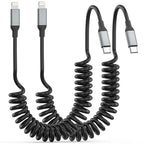 Coiled USB C to Lightning Cable 2 Pack, Retractable USB C iPhone Charger PD by AceceneUSBChargingCables