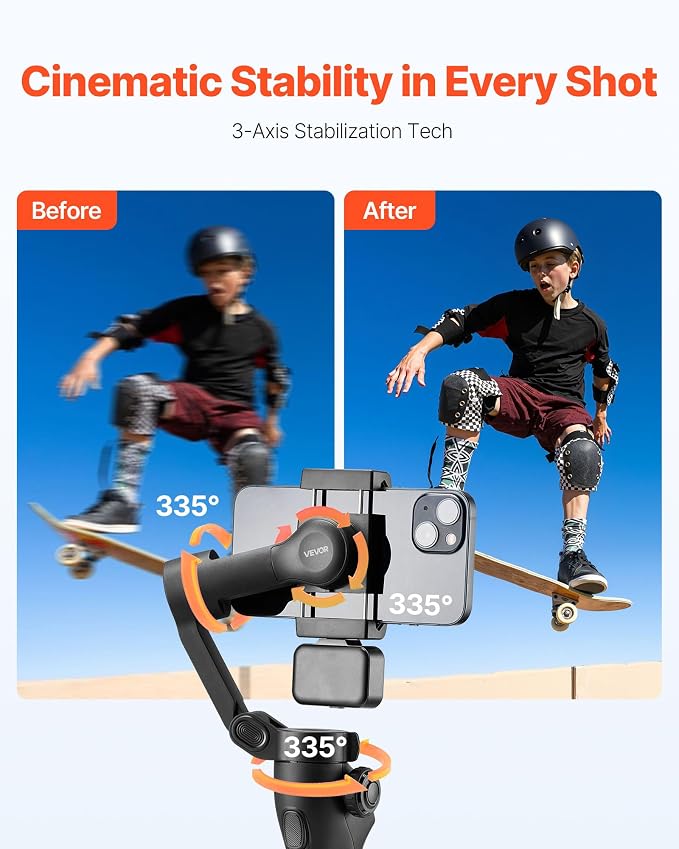 VEVOR Gimbal Stabilizer for Smartphone, 3-Axis Stabilization, Phone Gimbal for - Image 2