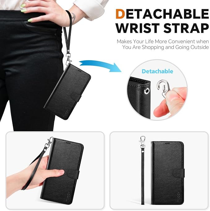 TUCCH Wallet Case for Galaxy S25 Edge, Wrist Strap RFID Blocking PU Leather - Image 6