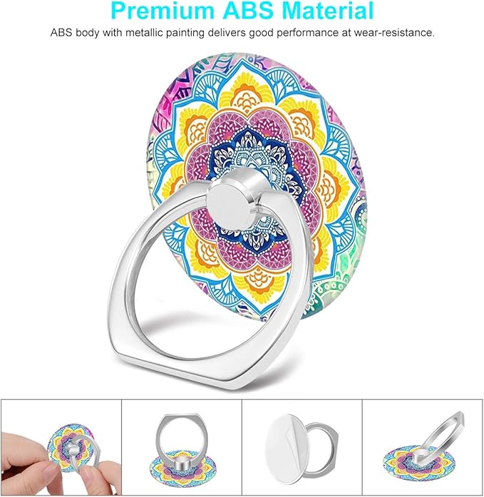 Bonoma Cell Phone Ring Holder Stand, 3 Pack Colorful Mandala 360 Rotation - Image 2
