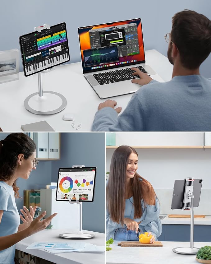 SAIJI Tablet Stand Holder, Height Adjustable Portable Monitor Stand, 360 Degree - Image 2