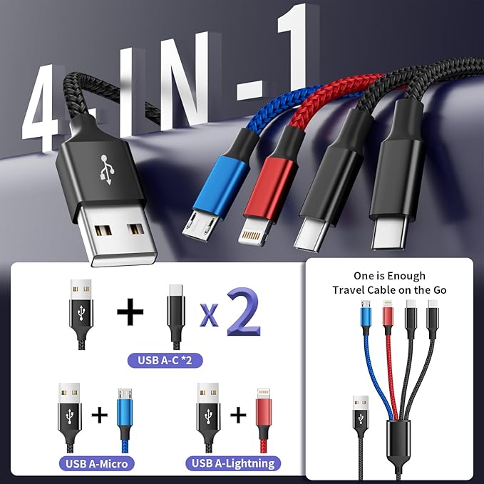 Travel Essentials, Dual Type-C 4 in 1 Multi Charging Cable - Image 2