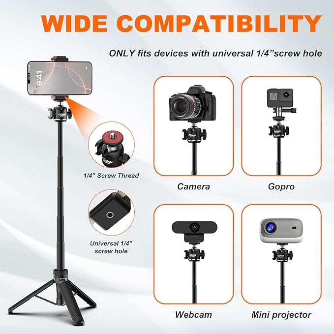 COMAN MT30-Pro Extendable Phone Tripod, 61cm Cell Phone Tripod Stand - Image 4