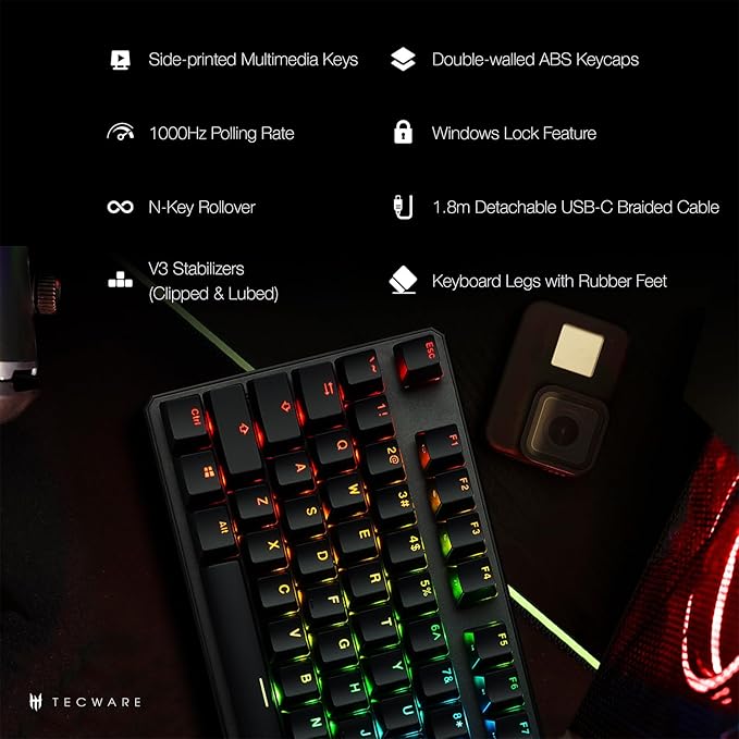 TECWARE Phantom+ 87 Key Mechanical Gaming Keyboard, RGB led, TKL 75% Keyboard - Image 4