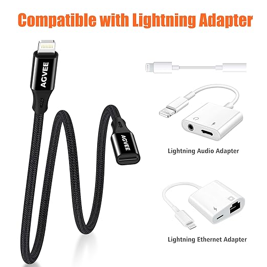 AGVEE 1ft Lightning Extension Cable, Braided Female to Male Extender Full - Image 5