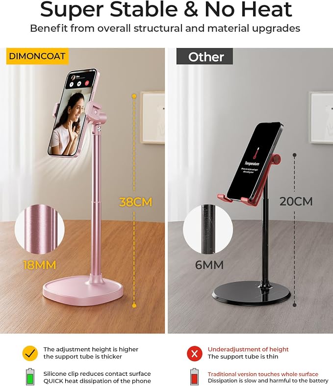 DIMONCOAT Phone Stand for Desk, Angle Height AdjustablePhone Holder for Desk - Image 3