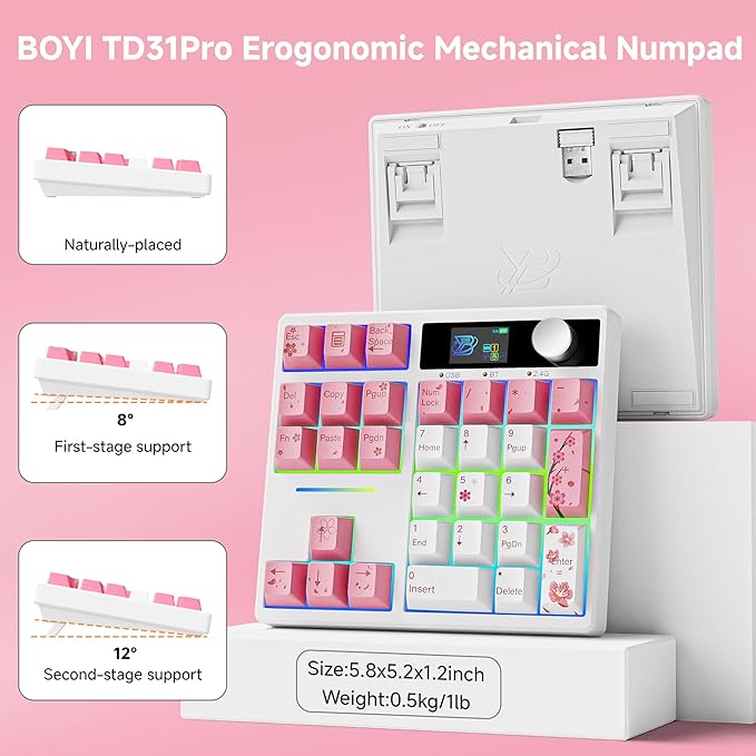 BOYI TD31Pro Gaming Keypad, BT5.0/2.4G/Type-C Wireless Numeric Keypad, RGB - Image 7