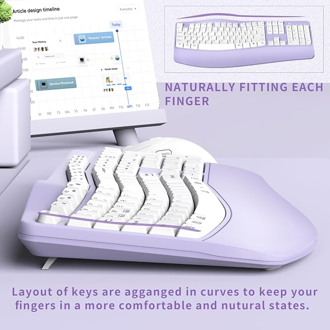 Ergonomic Wireless Keyboard and Mouse Combo, Wave Keys Keyboard - Image 4