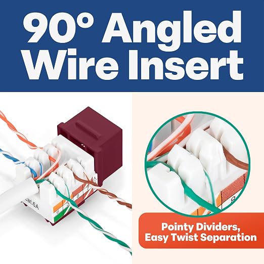 Everest 90° Angled RJ45 Cat6A Keystone Jacks 10-Pack in Red - Image 3