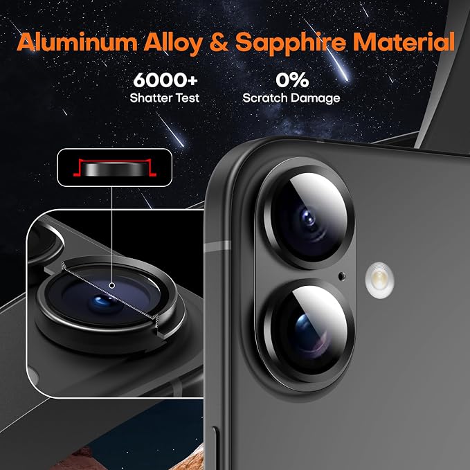 Camera Lens Protector for iPhone 16/16 Plus, Aluminum Alloy Sapphire Glass - Image 5