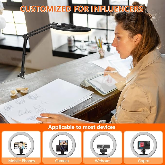 Overhead Phone Mount with Ring Light, 10’’ LED Selfie Light - Image 4