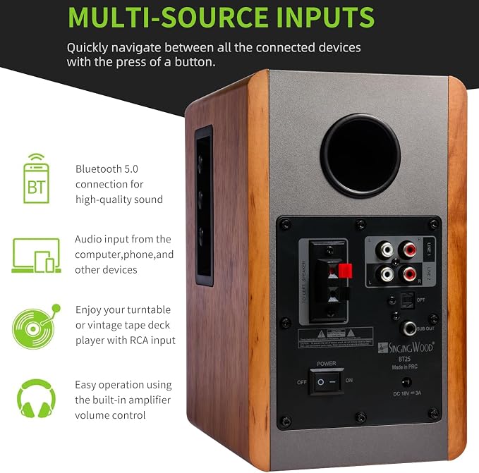 SINGING WOOD BT25 Bluetooth Active Bookshelf Speakers for - Image 5