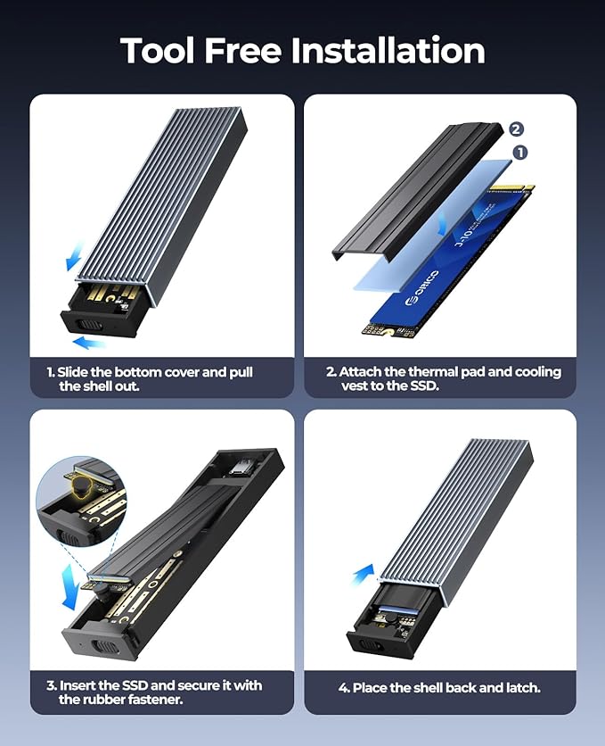 ORICO M.2 NVMe SSD Enclosure Aluminum Tool-Free Adapter, 10Gbps USB3.2 USB-C M2 - Image 9