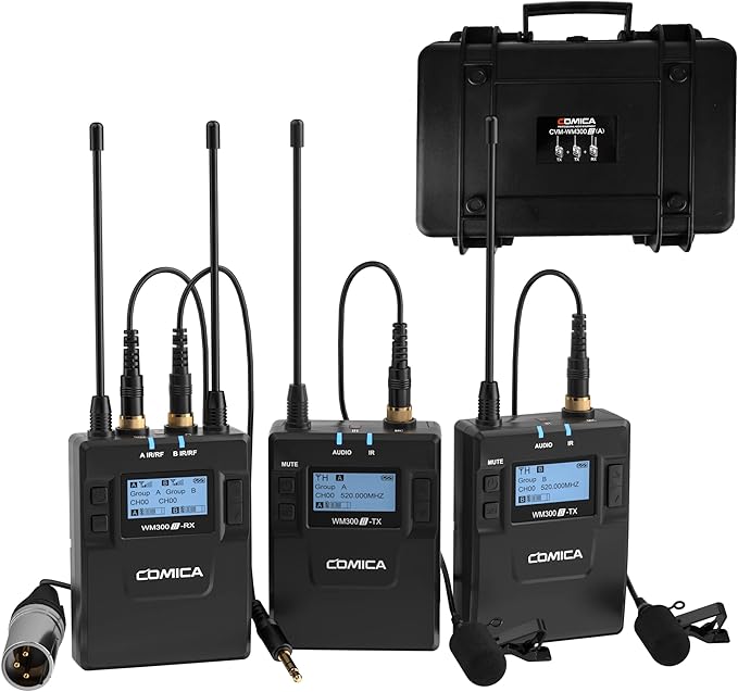 Dual Wireless Lavalier Microphone System, Comica CVM-WM300A UHF 96 Channel by COMICA